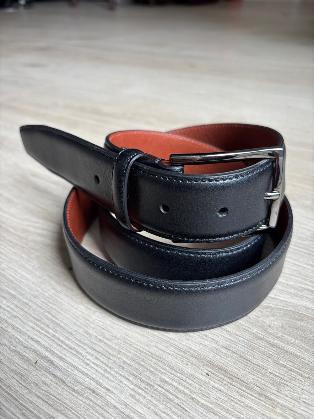 Nordstrom Black Leather Belt with Silver Buckle